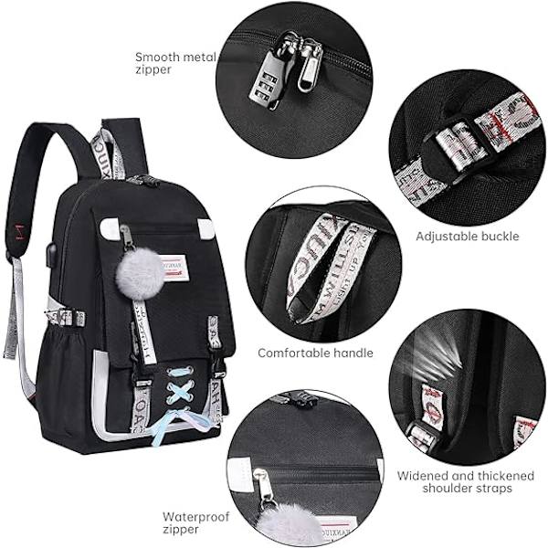 Jente Ryggsekk Tenåring Skoleveske for Kvinner 20-35L College Jente Boksekk USB Lading og HeadsetPort Laptop Ryggsekk Student Dagsekk
