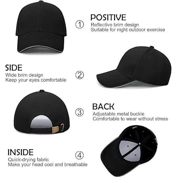 Basebollkepsar för Män - Enkla Reflekterande Basebollkepsar för Män Justerbara Casual Peak Caps, svart