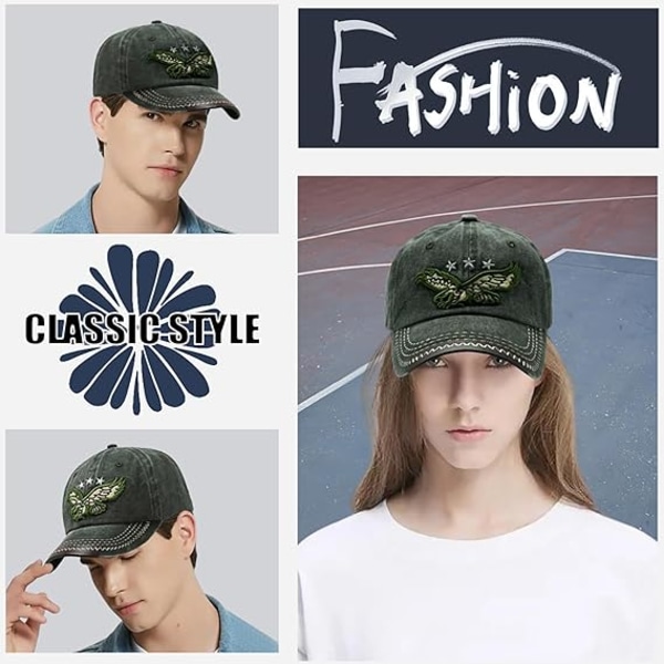 Mænd Distressed Baseball Cap, Unisex Casual Bomuld Broderet Kasket, Grøn