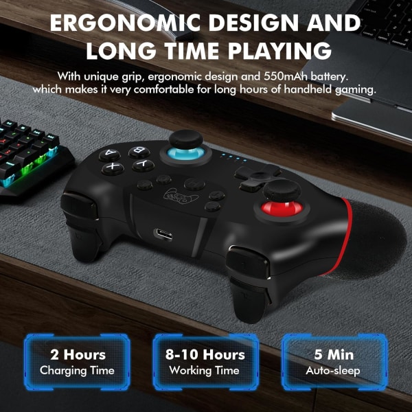 Kontroller for Switch, Trådløs Pro Kontroller for Switch/Switch Lite, Switch Gamepad Joystick Fjernkontroll Left red, right blue