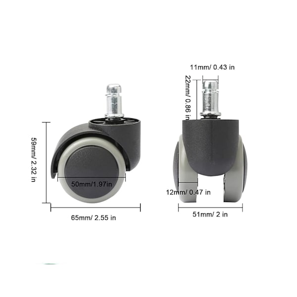 5 stk 11 mm Universal Størrelse Kontorstol Twin Caster Hjul, Erstatning, for Kontorstoler, Gaming、 Swivel Stol, RoHS og BIFMA kvalitets sertifisert.