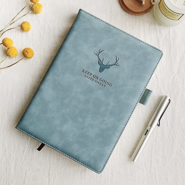 A5 Läder Ruled Notebook Elegant Business Notebook, Journal med Pen Loop, 180 Ark Papper Perfekt (Ljusblå)