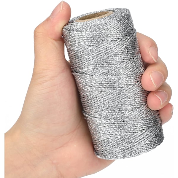 100M Dekorativ Metallisk Snöre - 1,5mm Silvertråd för DIY-Hantverk, Presentinslagning & Bröllopsfavörer