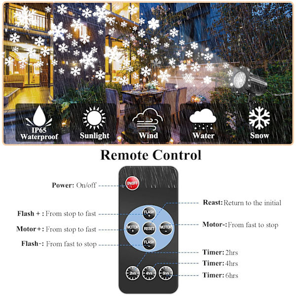LED-projektor för snöflingor - julprojektor IP65