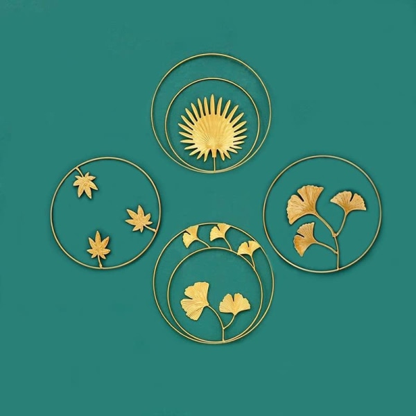 Vægdekoration til stue, 4 stk. nordisk stil guld vægkunst dekoration, jernkunst skulptur ornamenter