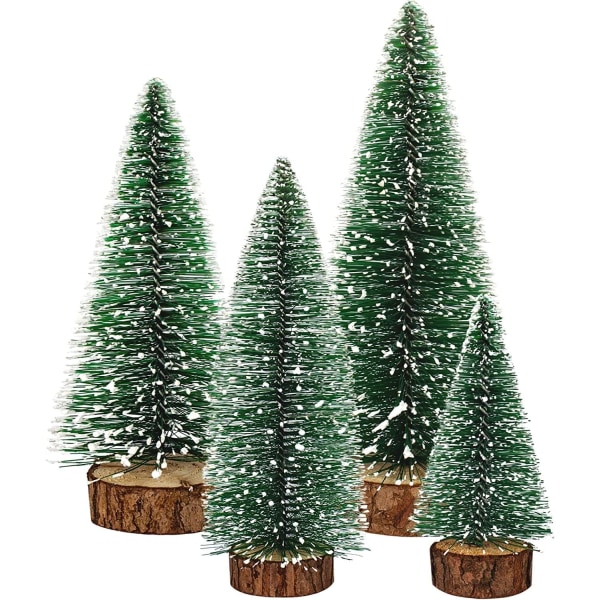 Konstgjorda Mini Julgranar, Set med 4 st Miniatyr Sisal Frostade Julgranar Flaskborsteträd för Jul Hem Bordsprydnad (Grön)