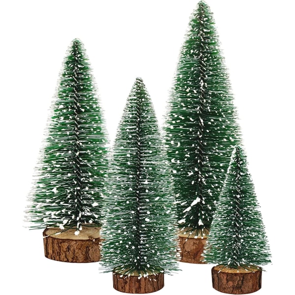 Kunstige mini juletræer, et sæt med 4 stk miniature sisal frostede juletræer Flaske børste træer til jul Hjem bordplade dekoration (grøn)