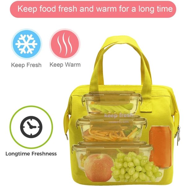 Isoleret madpakke Simple Bento køletaske Frokostpose til madpakke til kvinder Mænd Voksen Picnic Working Vandrestrand (gul)