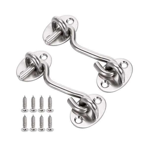 Krog og øje lås grå kabine terrassedør krog og øje hvid 2-pak rustfrit stål 75mm til dørport vindue skab skur hardware catch stille holder