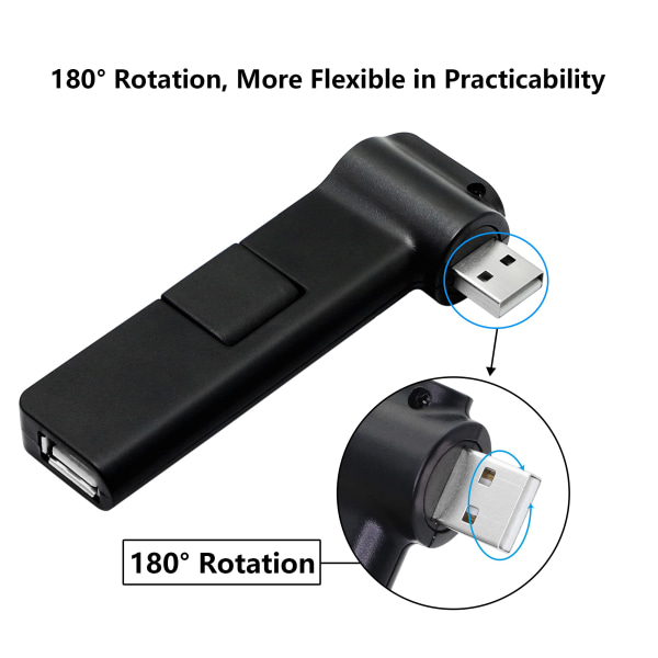 180 ° Rotation USB Extender Hub, 4 Port USB Hub Strømadapter til PC, Bærbar, Tastatur, Mus, Harddiske og Andre USB 2.0 Adapter(Sort)