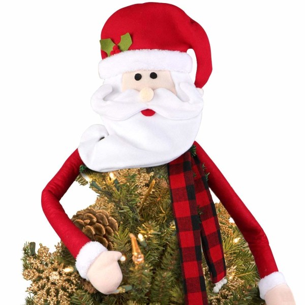 Christmas Tree Topper Hat Julenissen med Buffalo rutete skjerf