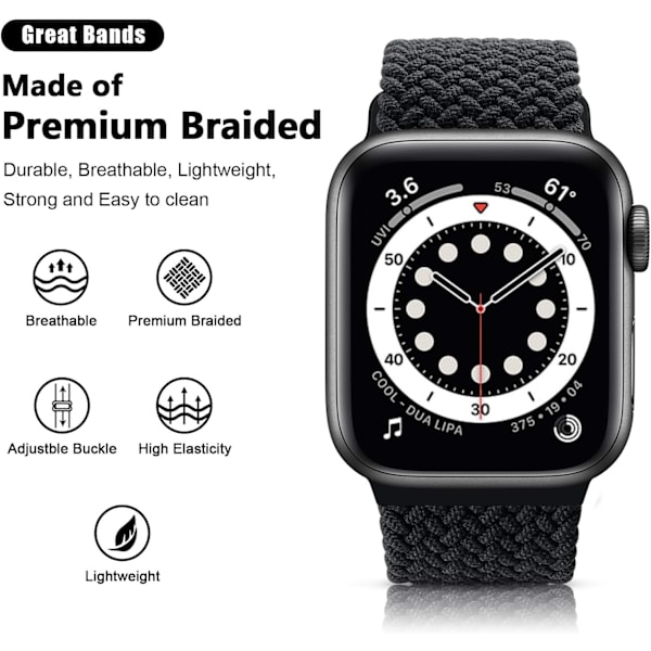Flätat armband kompatibelt med Apple Watch band 42mm 44mm 45mm 49mm, Mjuka justerbara elastiska band kompatibla med iWatch-serier
