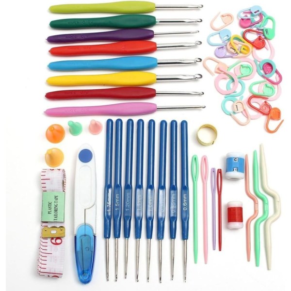 9 PCS Crochet Kit with Aluminum Needle Soft Grip Crochet Hooks Knitting Needles Kit Crocheting Tools Accessory Set