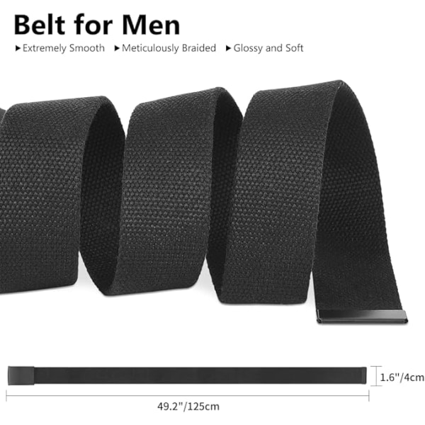 Unisex bälte nylon canvas bälte - affärsbälte längd 130 cm bred 3,8 cm automatiska spännen justerbart bälte tyg universellt utomhusbälte svart