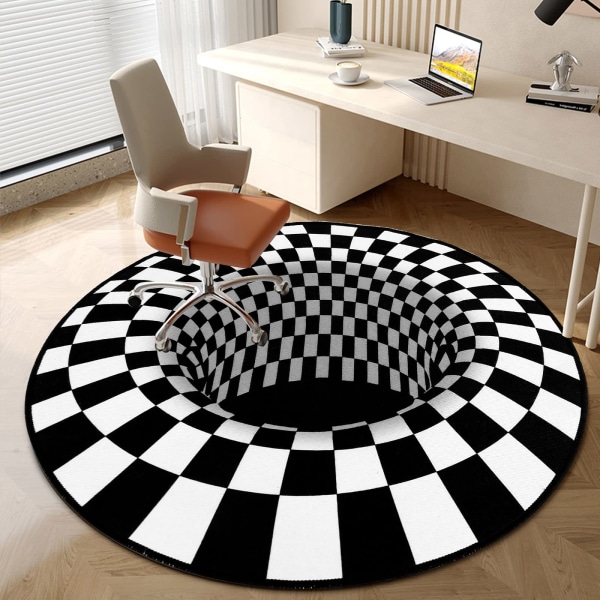 3D-bundløse optiske illusionstæpper, interessante runde tæpper Swirl Trap-tæppe, skridsikkert tæppe til køkkengulvet gang (80 cm diameter)