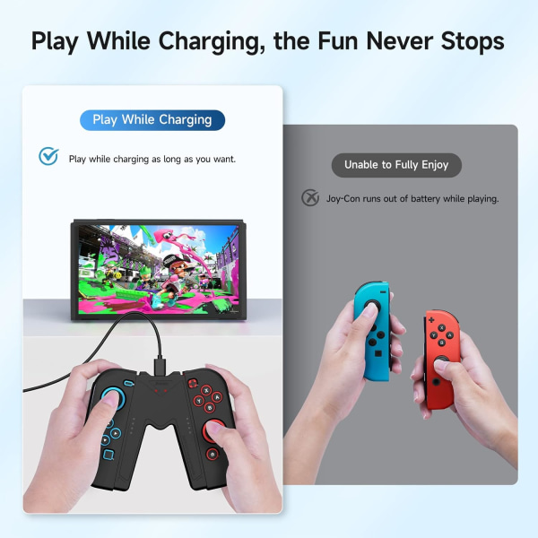 Ladingsspaken for Nintendo Switch/OLED, Joystick Lading Komfort V-Formet Spillgrep Kontroller med Batteriindikatorer