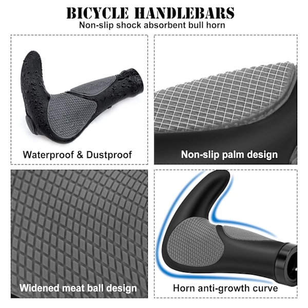 Sykkelgrep, 22 mm styregrep for MTB, elsykkel, terrengsykkel, bysykkel, landeveissykkel, sklisikre sykkelgrep i gummi med tosidig låsing