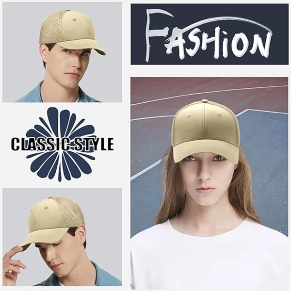 Baseball-lippis, Unisex Hengittävä Yksivärinen Verkkopäällyste Säädettävä Snapback-Sulkeminen UV-Suoja, Khaki