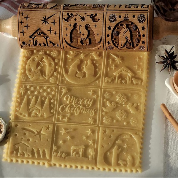 Nativity kjevle 9 forskjellige mønstre, for baking av småkaker