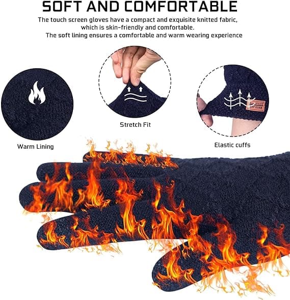 2 Par Dame Vinter Touchscreen Handsker, Vinter Unisex Termisk Strikket Elastisk Manschet Handsker Varme Strikket Touchscreen Vanter
