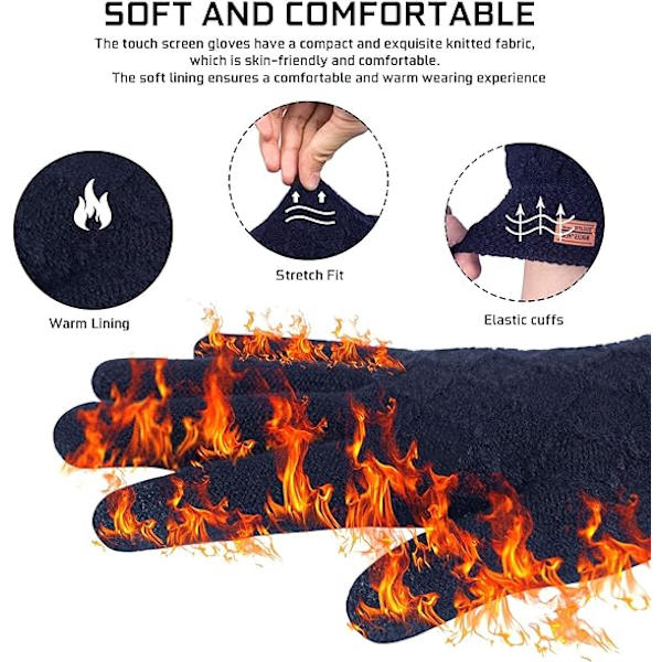 Par Dam Vinter Touch Screen Handskar, Vinter Unisex Termiska Stickade Elastiska Muddhandskar Varma Stickade Pekskärmsvantar för Utomhusbruk