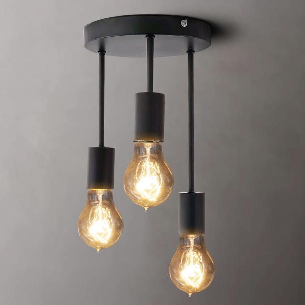 Retro taklampa, 3 uttag för 60W Max glödlampor, industriell metalllampa Vintage taklampor Taklampa