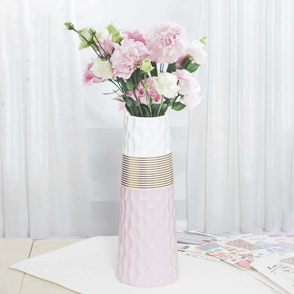 11 tommer lyserød og hvid guldfarvet keramisk blomster vase til boligindretning og borddekoration