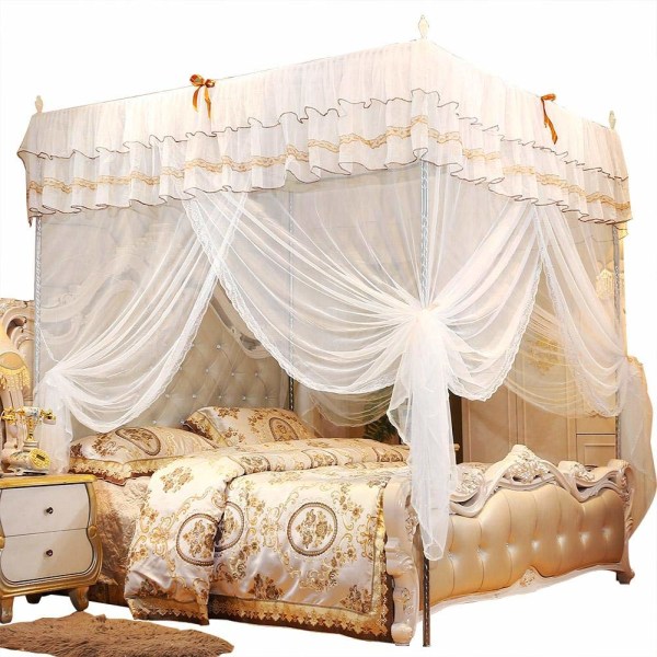 Neljän kulman hyttysverkko sängyn verhoverkko hyttysverkko Luxury Princess neljä kulmatankoa katossänkyverho, kolmelta sivulta aukeava (180x200x200cm)