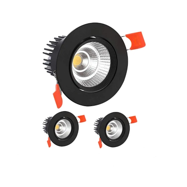 3x LED-downlights, 9W kallvitt 6000Ky (svart)