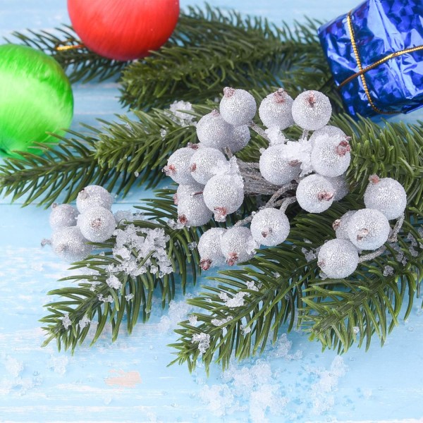 Silver Frostad frukt Bär Järnek Julblommor Konstgjorda Blommor Bär Julgran Blomsterdekorationer
