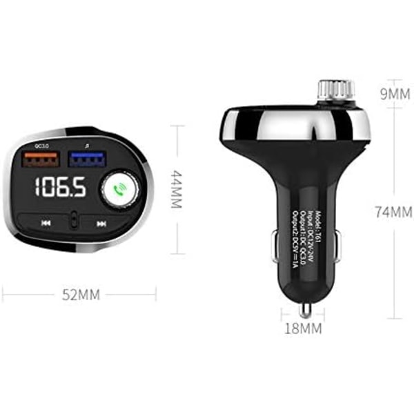 T61 Bluetooth Håndfri Bil Kit MP3 Afspiller QC3.0 USB Oplader FM Transmitter