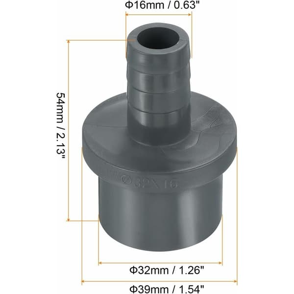 Reduktionskoblinger 32x16mm, 1-pak Direkte adapter, Grå