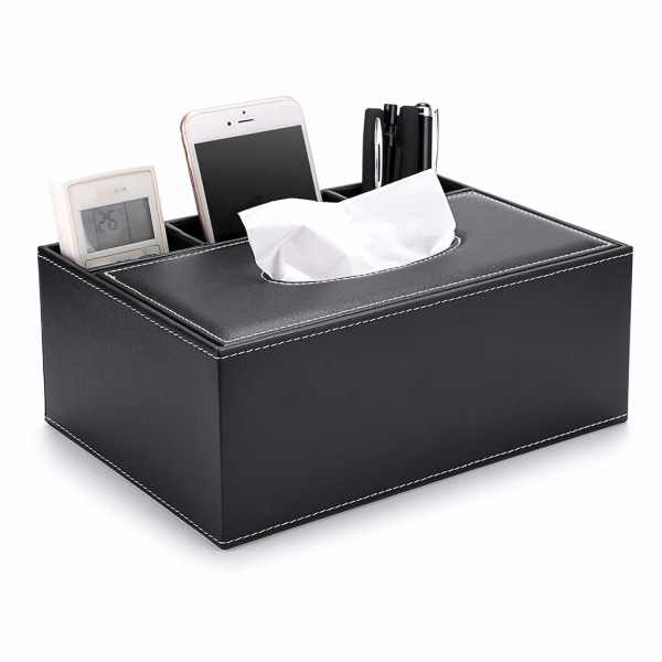 PU Leather Household Office Rectangular Tissue Box(Black)
