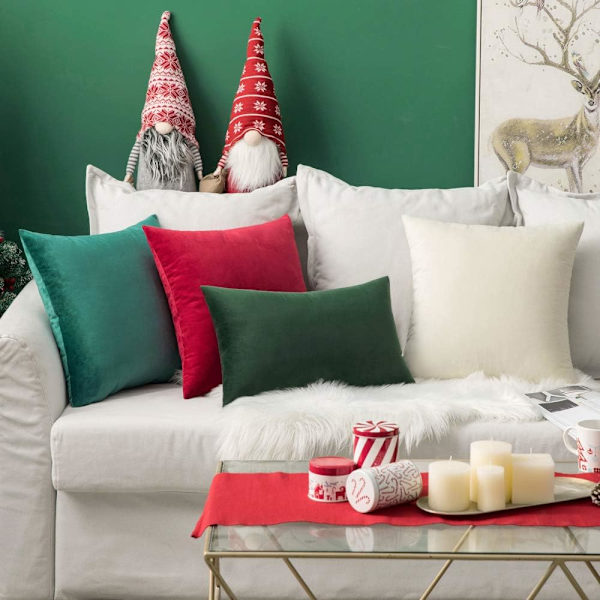 Prydnadskudde 45x45cm Kuddfodral för Vardagsrum Soffa Sovrum Set om 2 för vardagslivet och även lämpliga för helgdagar som jul dark green