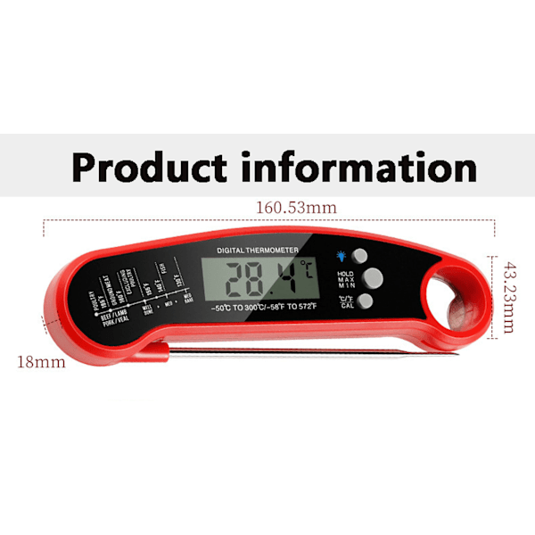 Trådlös köttermometer, mattermometer, digital termometer, stektermometer, sylttermometer