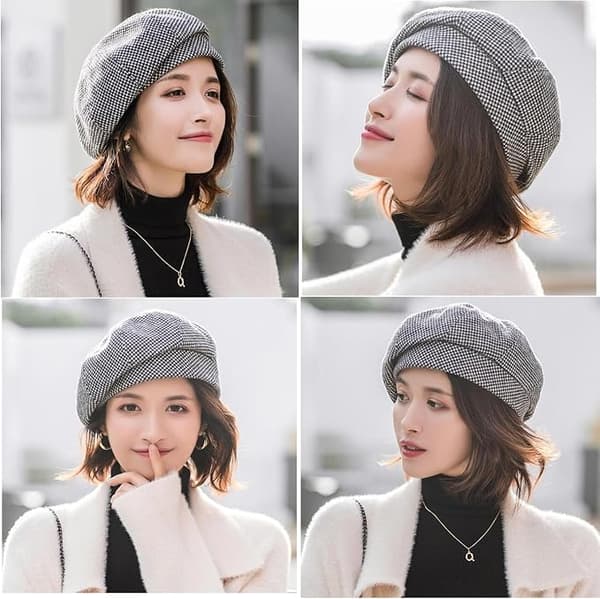 Vinter Beret Hat til Kvinder, Koreansk Stil Beret Hat til Kvinder, Kjolehat, Komfortabel og Varm Vinterhue til Forår/Efterår/Vinter Black
