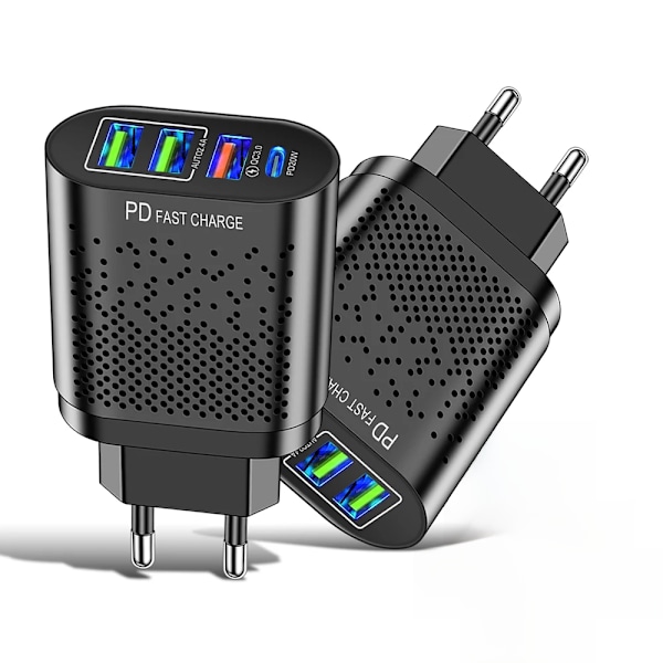 20W PD Hurtiglader med 4 USB C-porter Kompatibel med iPhone 15 Xiaomi Samsung Huawei Ladeadapter for Mobiltelefoner