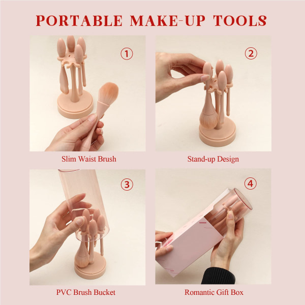 5 stk. Makeup-børster med smal talje og bærbar opbevaringsbeholder
