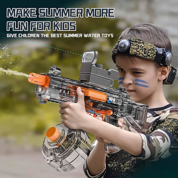 Elektrisk vattenpistol, automatisk vattenabsorption. Elektrisk vattenpistol med 500 ml vattentank och räckvidd upp till 10 meter. Vattenpistol för pool och strand (grå) grey