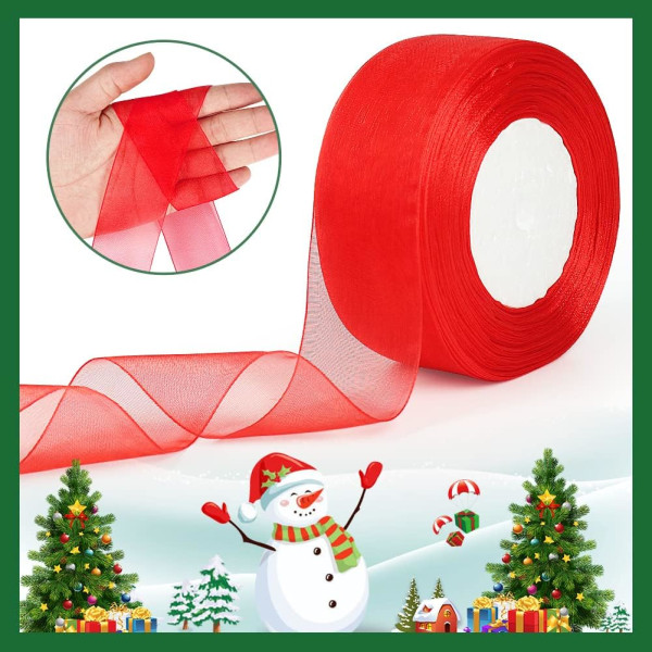 Gennemsigtigt bånd, 40 mm x 49 yards, gennemsigtigt chiffonbånd med dobbeltsidet til gaveindpakning, dekorationer til julebryllupsceremoni