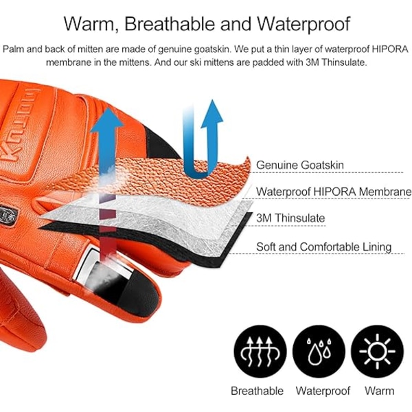 Vinter Skidhandskar Termiska Vattentäta Getläder Förlängda Handled Snö Skid Snowboard Utomhussporter XL Orange XL