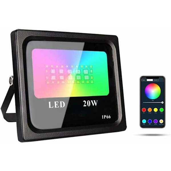 20W RGB LED Strålkastare Inomhus- och Utomhusbelysning med APP-Kontroll Varma och Kalla Ljus IP66 YYV