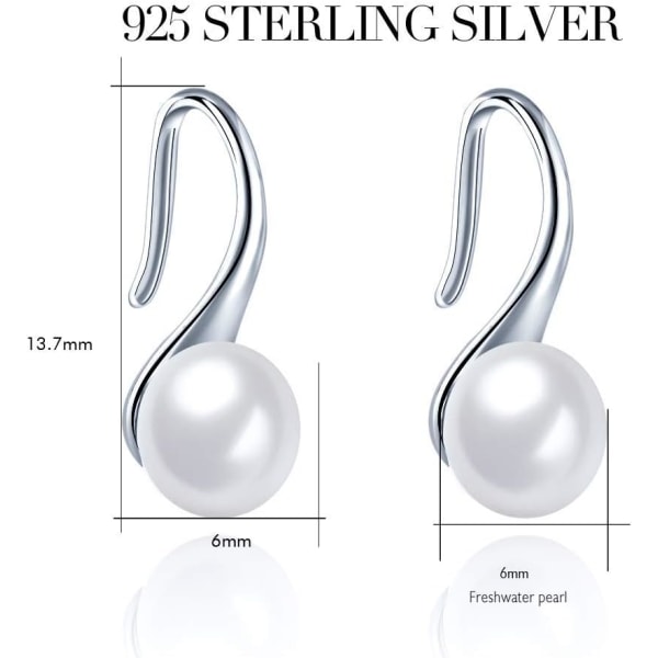 Elegante sølv øredobber for damer med perle, 925 sterling sølv, enkel stil