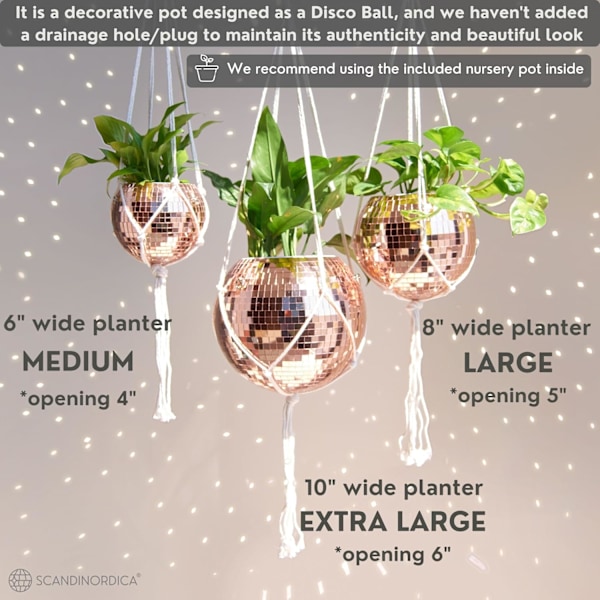 Diskokule Planter, Spegelbeklädd Disko Planter med Kedja, Akrylstativ och Insatsplanter, Hängande Planter, 15cm (6\") Guld