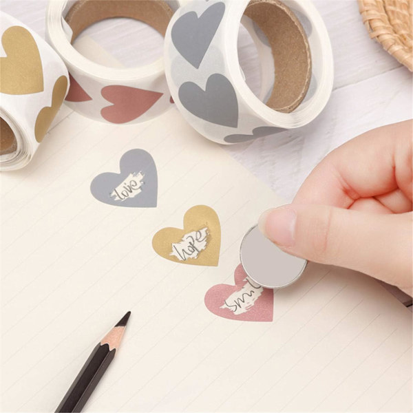 300 stk. Love Heart Scratch Off Labels Stickers (sølv)