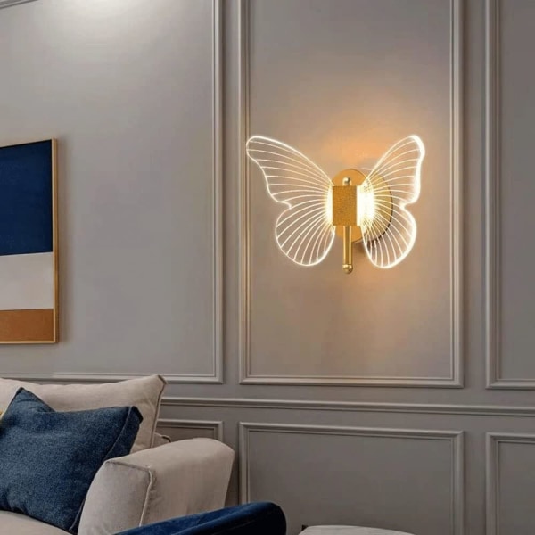 Kreativ Butterfly-Formet Vægslampe, Moderne Vægslampe, LED Sengelampe med Akryl Skærm, Indretningsvægslampe