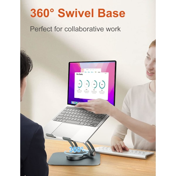 Justerbart laptopställ för skrivbord, Ergonomiskt laptopfäste med 360° roterande bas - Grå grey
