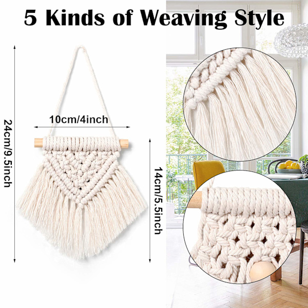 5 kappaletta Mini Macrame Seinävaate Koriste Käsintehty Kudottu Seinävaate