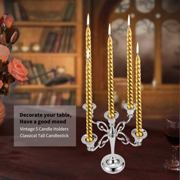 Metallinen kynttilänjalka, 5-kätinen kynttilänjalka Vintage kynttilänjalat kynttilänjalka Classic pöytään