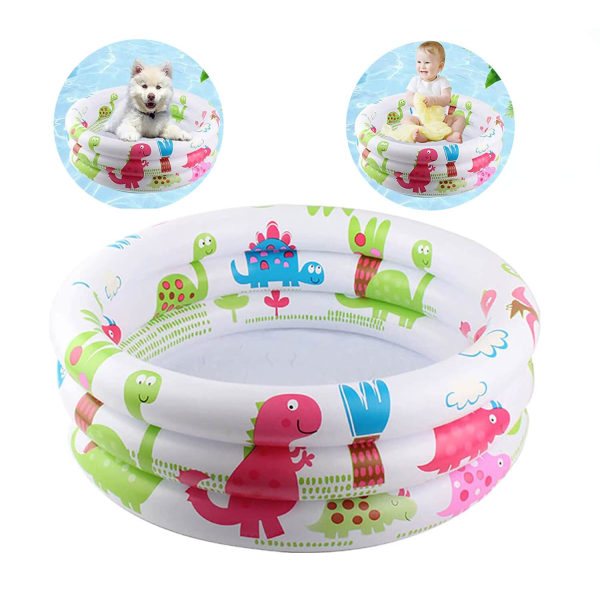 Plaskebasseng for babyer Lite søtt svømmebasseng, barnebasseng med 3 ringer Holdbart oppblåsbart basseng, 60 X 60 X 25 cm, flerfarget